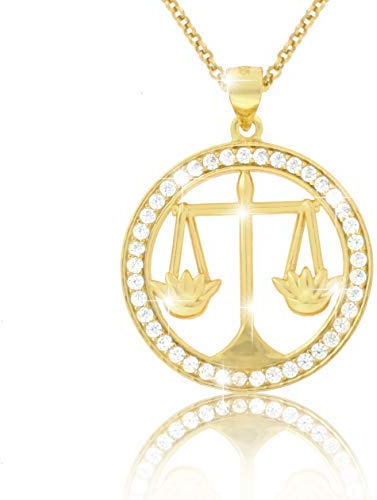 PAVELS Eclipse Kollektion Sternzeichen Halskette Gold – 12 Tierkreiszeichen Konstellation Anhänger mit funkelnden Details – Astrologie Schmuck Geschenk für Damen (Waage)