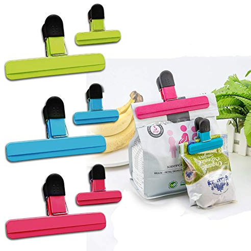 Large Chip Bag Clips - Food Clips Plastic Heavy Duty Air Tight Seal Grip Assorted Colors for Coffee Potato and Food Bags - 6Pcs
