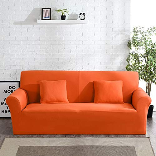 OKJK Elastischer Sofabezug, Für Wohnzimmer Sofa Protector, Sofaüberwurf Möbel Sessel Modern,Stretch Couch überzug Baumwolle (Orange,4seater 235-300cm)
