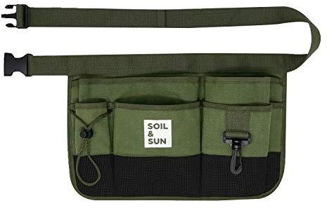 Soil and Sun Canvas Gardening Tool Belt – Comfortable and User-Friendly – Durable and Multifunctional Design (Green)