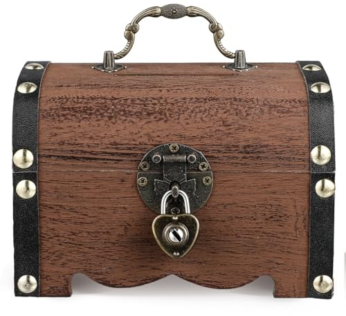 BESPORTBLE Retro Treasure Chest with Lock and Key Small Wooden Piggy Bank and Storage Box for Coins Decorative Organizer for Home Office Birthday Wedding and Thanksgiving