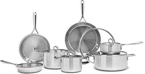 Olav® Set de cuisine en cuivre, matériau 5 couches, apte à l'induction et au lave-vaisselle, set de casseroles et poêles antiadhésives, créé en Allemagne, sans PFOA (Grand Set, Non Revêtu - Poignée)