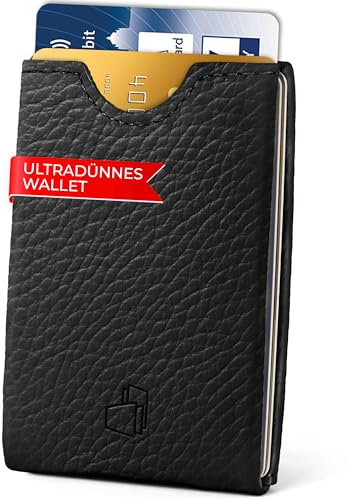 W4LLET® Kartenetui, Strukturleder Schwarz | Echtleder, Premium RFID Schutz | Handgefertigt in Deutschland | Ultra dünn, Slim Wallet