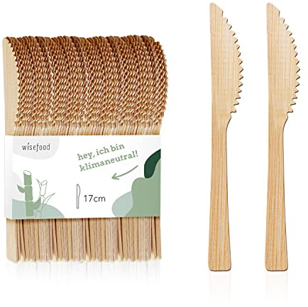 wisefood Bambus Einweg Messer, 200 Stück 17cm, Bambusbesteck, biologisch abbaubares Einmalbesteck, Bambusgeschirr Set, natürliche Bambusmesser, Einweggeschirr, Partygeschirr