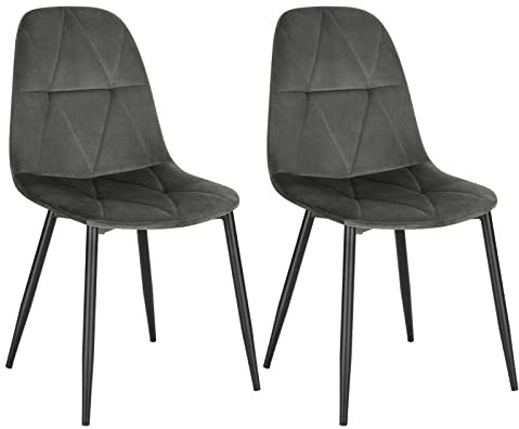 Lestarain Esszimmerstühle 2er Set mit Rückenlehne, für Esszimmer Küche Wohnzimmer, Küchenstühle gepolstert mit Samtbezug, aus Metall, ergonomisches Design, Dunkelgrau