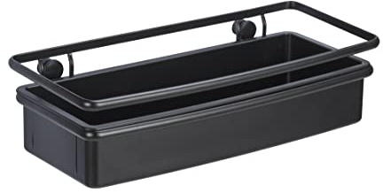 WENKO Wandablage Molinella, Bad-Ablage mit tiefem Körbchen für sicheren Stand von Pflegeprodukten, aus matt lackiertem Edelstahl mit Einsatz aus Kunststoff, (B x H x T): 30 x 8,5 x 14 cm, Schwarz