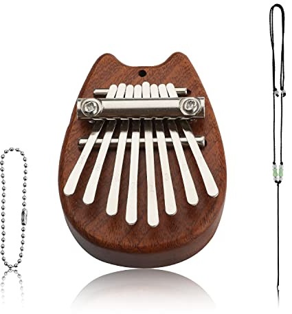 8 Keys Exquisite Thumb Piano for Kalimba , Portable Brown Solid Wood Mini Finger Thumb Piano Pocket Thumb Piano with Black Lanyard Gifts for Music Lovers Beginners Kids and Adults (Brown)