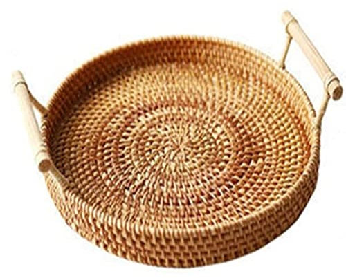 Picknickkorb Picknickkoffer Picknickkörbe Geflochtenes Rattan-Tablett, Rundes Tablett, Obst, Lebensmittel, Aufbewahrung, Platte Für Getränke, Snacks, Picknickkorb, Tragbar Picknick Korb (Color : Brow