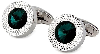 Epinki Gemelli Argento per Uomo Rotonda con Zirconi Verde con Scatola Regalo Matrimonio