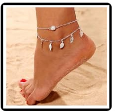 Pearl Leaf Anklet Bracelet Boho Layered Tassels Anklet Faux Pearl Summer Beach Foot Chain Jewelry for Women Girls (Silver)