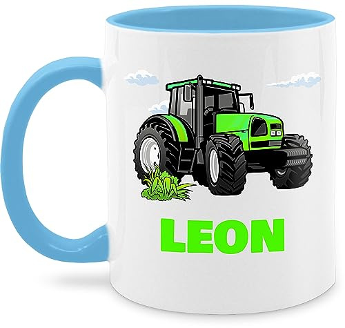 Tasse Tassen 325ml - Geschenk Traktor mit Name personalisiert I Trecker Fan I Zugmaschine I Bulldog I Schlepper - 325 ml - Hellblau - kinder geschenkideen für landwirte traktoren tractor