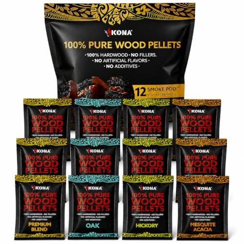 Kona Holzpellets für den Ninja Woodfire Grill, 12 Einwegbeutel (4 Geschmacksrichtungen)