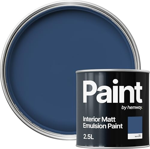 Hemway Night Sky Blue Paint 2.5 L, Indoor Matt Finish, One Coat, Wall Paint, Acrylic & Water-Based Emulsion, Quick Dry & High Coverage for the Kitchen, Bathroom & Bedroom Walls & Ceiling