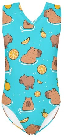 INSTANTARTS Capybara One Piece Swimsuit Kids Sports Dance Fitness Leotard Lightweight V-Neck Sleeveless Beachwear for Boys Girls