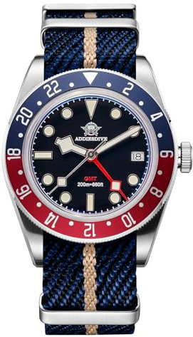 ADDIESDIVE GMT 24H Herren-Armbanduhr Analog Quarz Edelstahl Wird mit Nylonband geliefert AD2044 White