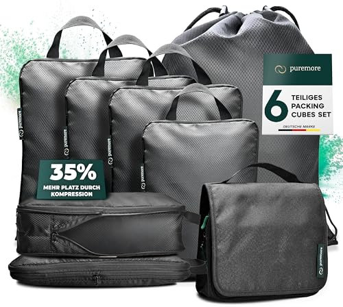 puremore® Premium Packing Cubes Compression inkl. Kulturbeutel I maximaler Platz & Ordnung auf Reisen I Packwürfel Kompression I Kompression Packwürfel Rucksack & Koffer