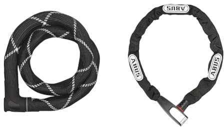 ABUS Kettenschloss Iven Chain 8210 – Fahrradschloss aus gehärtetem Stahl & Kettenschloss Steel-O-Chain 8807K – Flexibles Fahrradschloss aus gehärtetem Stahl – ABUS-Sicherheitslevel 8-110 cm - Schwarz