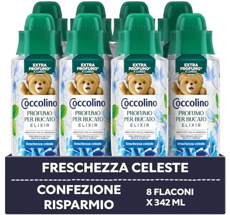 Coccolino Wäscheparfüm, himmlische Frische, extra Duft*, langanhaltend, auch bei Kälte und kurzen Zyklen wirksam, mit Duftnoten von Patchouli, Lavendel, Eukalyptus, 8 Stück à 342 ml