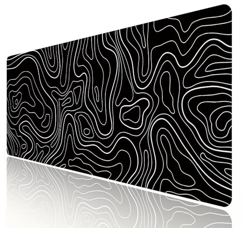 HGWALP Large Gaming TOPO Mouse Pad Black and White Topographic Mouse Pad with Anti-Slip Rubber Base, Extended XXL Long Keyboard Pad Big Mouse Pads for Desk,31.5 X 11.8 Inch