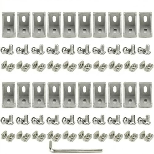 (20 uppsättningar) hörnvinkel 40 x 40 mm hörnkontakter 20 x aluminiumvinklar för aluminiumprofil/aluminiumformade rör (silver), 40 stycken M8-T-muttrar, 40 stycken M8 x 8 mm sexkantsskruv för 8 mm