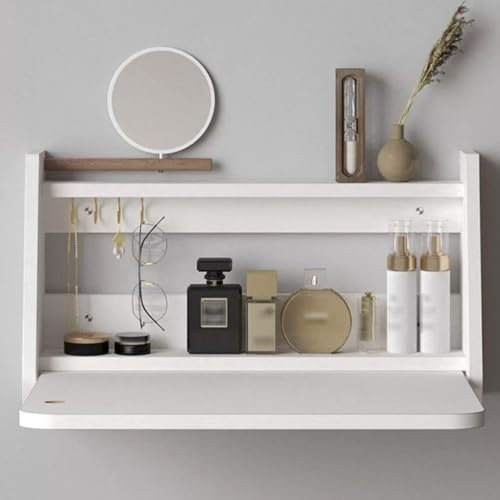 Wandklapptisch Aus Holz,Klapptisch Wand,Wandtisch Klappbar,Wandklapptisch Mit Stauraum,Schreibtisch Klappbar Wand,Klapptisch,Kleiner Klapptisch,Schreibtisch Klappbar,Platzsparender(White,W60cm)