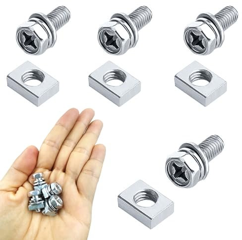 4 Stück M6 Schrauben Set, Sechskantschrauben M6x12 mm mit Flache Unterlegscheiben M6 Edelstahl Federringe und Vierkantmutter, Schrauben Muttern Set Maschinenschrauben Kopfschrauben für Heimwerker