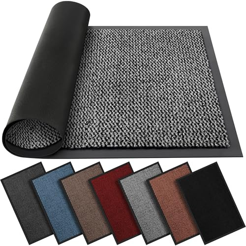 BLADO Washable Door Mats Indoor & Outdoor - Non-Slippery Heavy Duty - Stylish & Large Rubber - Perfect Dust Grabbing Doormats(Grey, 45cm x 75cm)