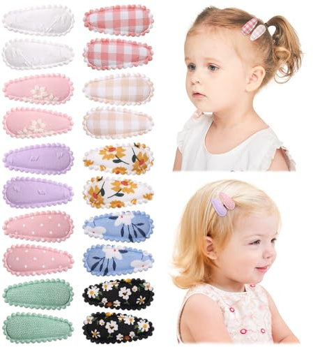 20 Stück Blumendruck 1,5 Zoll baby haarspangen und Bügen für Baby Mädchen - Rutschfeste Snap Barretten und Haarzubehör haarspange baby feines haar Helle Farbe