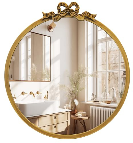 Runder Vintage-Spiegel, antikes Gold, Kosmetikspiegel, 30,5 cm, Metall, verzierter Kreis-Wandspiegel, Barock-Heimdekoration für Schminktisch, Schlafzimmer