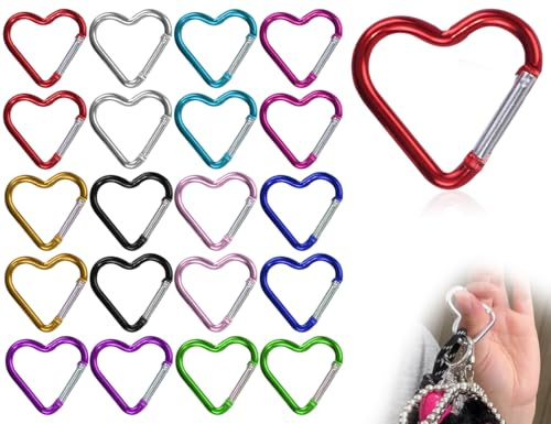 Emezddo 20 pezzi Moschettoni non da arrampicata,mini Moschettoni non da arrampicata,portachiavi in ​​alluminio,per campeggio,sport,pesca,escursionismo,viaggi(colorato,a forma di cuore)