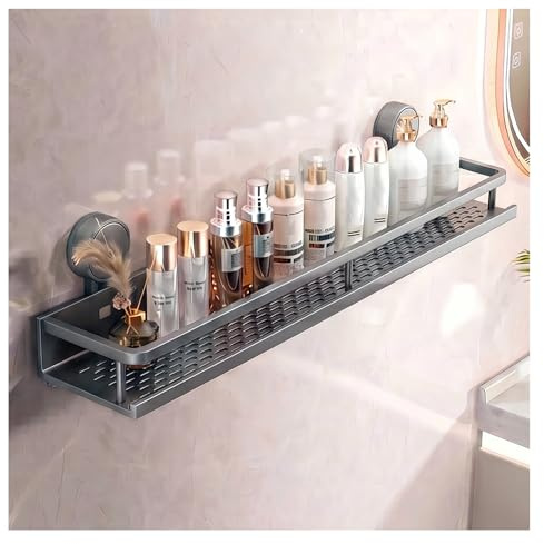 lesulety Duschablage Ohne Bohren,Großer Duschregal Saugnapf, Tragfähigkeit 10 kg, Badezimmer Organizer, Duschgel Halterung, Abnehmbare und Rostfreie für Shampoo Conditioner,Grau,60CM