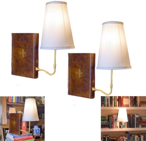 Vintage Tischlampe im Buchstil mit Leinenschirm – die klassische literarische Lampe, einzigartige Dekoration für Bücherregal oder Wohnzimmer – 2025 (1 Stück)
