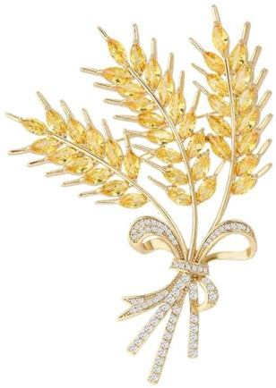 FANSWAN Elegante Brosche aus Weizenmetall, goldene Verzierung, stilvolle Weizenohr-Brosche, Ornament, Anstecknadel für Damenanzug oder Pullover