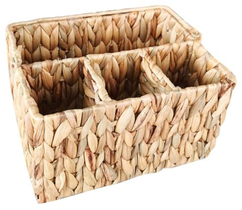 Alipis Cesta Organizadora De Cubiertos Tejida Compartimentos Cesta Práctica Para Cucharas y Tenedores Diseño Natural De Fibra Vegetal Multiusos Para Hogar y Cocina