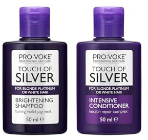 Touch of Silver Brightening Shampoo 50ml & Intensive Conditioner 50ml | Purple Shampoo & Conditioner Duo | Neutralises Brassy Tones for Blonde, Silver & Grey Hair