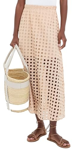 Ailoqing 2026 Summer Casual Long Skirt for Women Cotton Eyelet Beach Maxi Skirt with Underneath(Khaki-M)