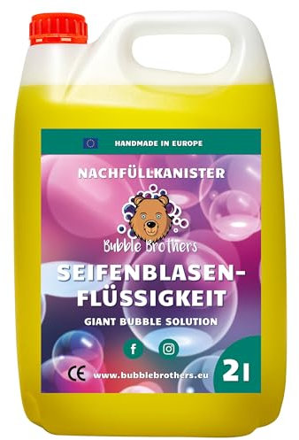 Bubble Brothers Seifenblasenflüssigkeit 2 Liter für Riesenseifenblasen und Normale Seifenblasen Nachfüllflasche 2l unplatzbare XXL Bunte Seifenblasen Seifenblasenlösung