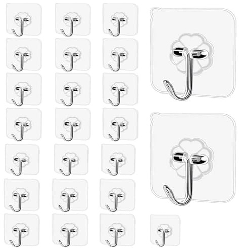 Ganchos autoadhesivos con ganchos de pared de acero inoxidable, ganchos adhesivos sin clavos para cocina, dormitorio, baño, colgar, llaves, enchufe, utensilios de cocina, toallas (24)