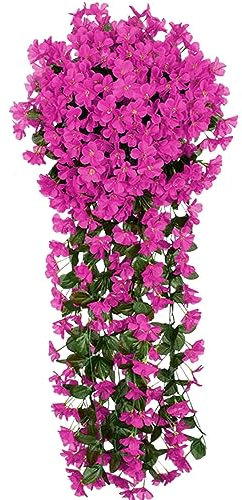 Artificial Orchid Hanging Wall Hanging Purple Garland Wisteria Basket Artificial Flowers Wooden Flowers Room Plants Evergreen (Purple, One Size)