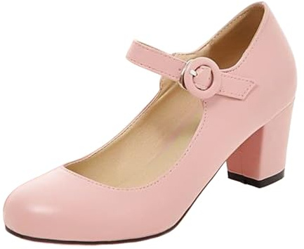 Mary Jane skor dam höga klackar pumps klackskor läder bröllopsskor med blockklack brudskor festklänning skor damskor eleganta och bekväma traditionella skor aftonskor halvskor, ROSA, 41