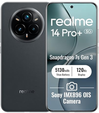 realme 14 Pro+ 5G Smartphone 8+256GB, Grey | Batería 5130mAh, Carga rápida 80W, Pantalla 6,83 pulgadas, tasa de refresco 120Hz, Cámara 108MP, Snapdragon 7s Gen 3, IP69
