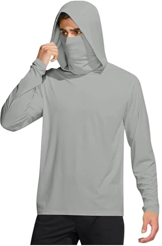 Sun Hoodie - Camiseta de manga larga para hombre, protección UV, con máscara y orificio para el pulgar, protección solar UPF 50+, camiseta de manga larga, de secado rápido, transpirable