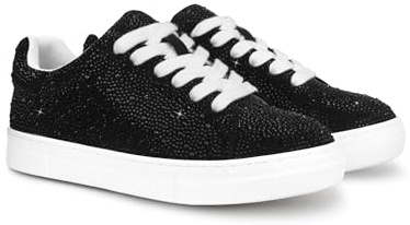 PARTY Women's Glitter Rhinestone Platform Sneakers Sparkle Fashion Shoes Bride Sequin Wedding Trendy Shoes,Black Rhinestone,8.5