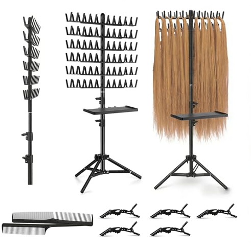 BORDRISE Professional Adjustable Braiding Rack with 144 Pegs, Double-Sided Hair Extension Holder Rack & Removable Tray for Wig Storage,Salon Use, Home Styling, Portable Hair Styling Station