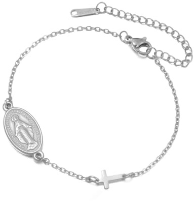 Dreamtimes Bracciale della Vergine Maria Bracciali a croce con rosario Battesimo religioso Delicati bracciali della Vergine di Guadalupe Gioielli cattolici Regali per lei