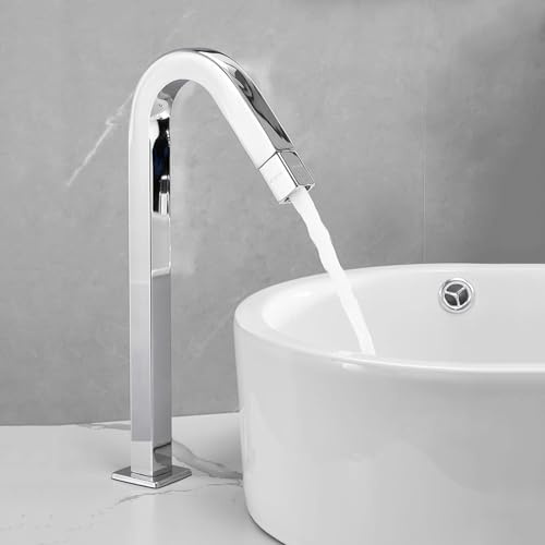 Robinet Lavabo Haut Chrome Robinet Monotrou Eau Froide Mitigeur pour Vasque à Poser Salle de Bain en Acier Inoxydable,Chromé