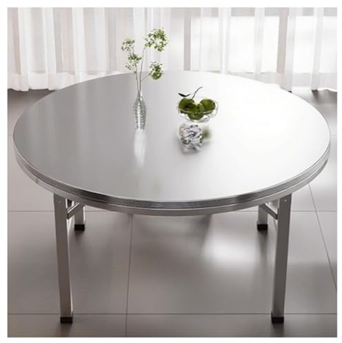 Round Folding Work Table Stainless Steel Workbench Double-layer Edge Sealing Fully Welded Table Legs Reinforced 2 Springs Outdoor/indoor Prep Table