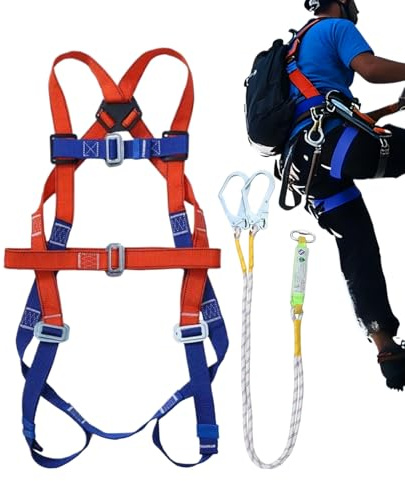 Mxshc Imbracatura Anticaduta - Imbracatura di Sicurezza Completa a 5 Punti Protezione Caduta - Attrezzatura Corda Regolabile Con Cordino - Per Uomini Arrampicata Caccia Arboricolo Attività All Aperto