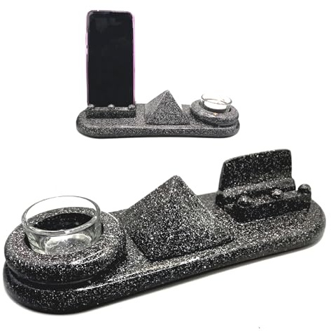 ORGONITA AUTENTICA Piramide, Portacandele e Supporto per Cellulare a Forma di Vassoio. Orgonite + Shungite, Orgonite, Pietra Orgonite, Electronite. Orgone