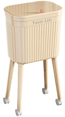 LOVIVER Cubo de Basura de Cocina con Ruedas, Moderno, de Gran Capacidad, 16 l, para Cocina, baño y habitación de Invitados, Beige